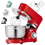 Arebos Küchenmaschine 1500W Rot | Knetmaschine mit 2x Edelstahl-Rührschüsseln...