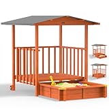 Spielwerk® Sandkasten Merle Sonnendach 143x130x130cm Veranda 95x95x20cm...