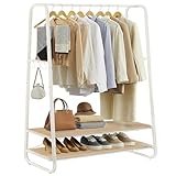 VASAGLE Kleiderständer, Garderobenständer, Garderobe, 2 Ablagen, 6 Haken in...
