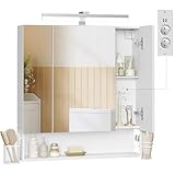 VASAGLE Spiegelschrank Bad mit Beleuchtung, 16,5 x 70 x 75 cm, Steckdosen,...