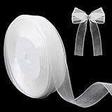 Aeaocvo Weiss Chiffon Geschenkband, 20 mm Breit Weiß Organzaband, 45 m...