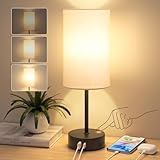 STANBOW Nachttischlampe Touch Dimmbar, Tischlampe mit USB A+C Ladeanschlüssen,...