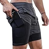 Superora Herren Sport Shorts Laufshorts 2 in 1 Kurze Running Sporthose Fitness...