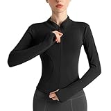 Sportshirt Damen Langarm, Gym Top Laufjacke mit Langer Reißverschluss, Leicht...