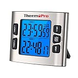 ThermoPro TM02 digitaler Küchentimer mit 2 Countdown-Stoppuhren Timer/Magnetuhr mit einstellbarem lautem Alarm und Hintergrundbeleucht mit großen LCD-Ziffern/24-Stunden-Anzeige für Kinder Lehrer