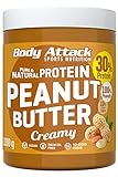 Body Attack Protein Peanut Butter, 1kg, Creamy, Vegan, Natürliche Erdnussbutter...