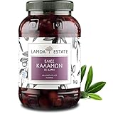 Lamda Estate - frische Oliven Kalamata 1 KG natur mit Stein, eingelegt in...