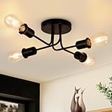 CBJKTX Deckenleuchte Vintage Deckenlampe Schwarz - 4 Flammig E27 Küchenlampe...
