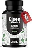 Eisentabletten mit Vitamin C – 200 Tabletten – 40 mg Eisen Hochdosiert & 40...