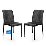 BigDean 2er Set Gartenstuhl Dalia Rattan Optik in Anthrazit – stapelbarer...