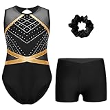 Miutii 3Pcs Mädchen Turnanzug Glitzer Gymnastikanzug mit Shorts Haarband...