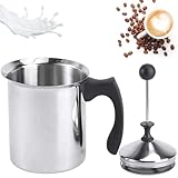 Edelstahl Double Mesh Milchaufschäumer Manuell, 800ml Edelstahl Milk Frotherr,...