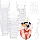 50 Stück Desserttasse mit 50 Stück Löffeln, 8 OZ /240ML Dessertbecher Klare...