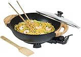 Bestron AEW100AS Elektrischer Wok mit Bambusgriffen, XL-Wokpfanne mit Glasdeckel...