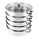KayEsampra Dampfgarer aus Edelstahl, mit Glasdeckel, 5 Etagen, 30 cm,...