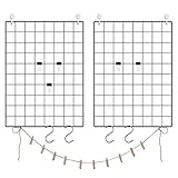 SONGMICS Fotowand aus Drahtgitter, 2er Set, Wanddekor, Wandgitter, DIY, multifunktionale Gitterwand, mit S-Haken, Klammern und Hanfschnur, schwarz LPP01H