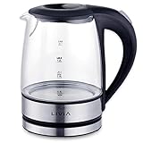 LIVIA Glas Wasserkocher 1.2 Liter, Wasserkoch mit Auto-off, Schwarz und...