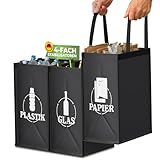 COTTARA® Mülltrennsystem 3fach Plastik, Glas, Papier | Stabiler Stand 4 x...