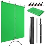 JEBUTU Greenscreen mit Ständer 1,5 x 2m, Verstellbarer Foto Hintergrund...