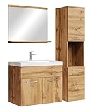Badezimmer Badmöbel Set Montreal 60cm Waschbecken Eiche - Unterschrank...