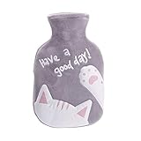 Meetlight Wärmflasche mit weichem Samtbezug, mit Katzenmotiv, für Kinder,...