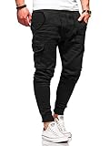 behype. Herren Lange Cargo Trainingshose Jogging-Hose Sport-Hose 60-0013 Schwarz...