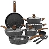 Kitchen Academy Induktion Töpfe Set - 12-teilige Schwarze Granit Kochtöpfe...