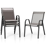 COSTWAY 4er Set Gartenstühle stapelbar, Stapelstühle aus Textilene und...