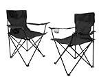 Spetebo Camping Klappstuhl mit Getränkehalter 2er Set - schwarz - Campingstuhl...