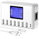 USB Ladegerät, 60W 8 Ports USB Ladestation 12A USB C Ladegerät mit LCD Display...