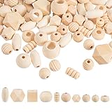 PandaHall 250g Verschiedene Natürliche Holzperlen Round & Cube & Polygon &...