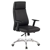 Amstyle Bürostuhl Porto Echt-Leder Schwarz ergonomisch mit Kopfstütze, Design...