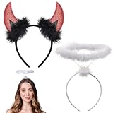 BQRKOTM Haarreif Heiligenschein weiß und Teufelshörner Haarreif |Haarreifen...