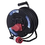 EMOS - CEE-Kabeltrommel 25m - 3 Steckdosen (1 CEE, 2 Schuko) - wasserdicht - 230...