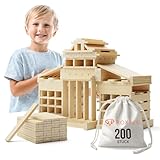 ROXPLE Holzbausteine Natur 200 Stück, Montessori Spielzeug für Kinder ab 3...