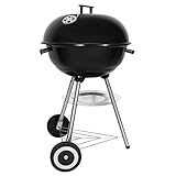 SunJas Holzkohlegrill, tragbar, rund, Deckel, Doppelräder, Grill auf Standfuß,...