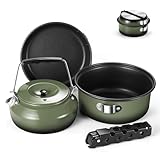 Odoland 5pcs Camping Geschirr Set, Antihaft-Leichtgewicht Topf Pfanne Kettle Set...