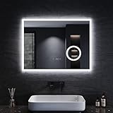SONNI Badezimmerspiegel mit Beleuchtung 80x60 cm 3 einstellbare Lichtfarbe,...