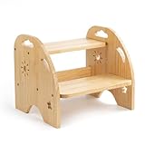 Tritthocker Kinder Holz 2 Stufen – Rutschfester Kinderhocker mit Griff –...