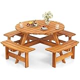 COSTWAY Picknicktisch Set für 8 Personen, Gartentisch aus Holz mit Schirmloch &...
