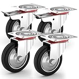 PRIOstahl Schwerlastrollen Set 4 x 100mm Transportrollen mit Bremse bis 280kg...