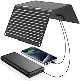 Ecosonique 30W Faltbar Solarpanel,IP67 Wasserdicht Solar Ladegerät USB-A USB-C...