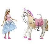 Barbie Pferd, Princess Adventure, inkl. Barbie Puppe, interaktives Spielset mit...