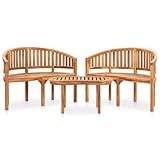 vidaXL Teak Massiv Gartenmöbel 3-TLG. Bananenbank Gartenset Bank Banana Tisch...