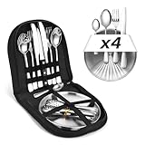 [23-teiliges 4 Personen] Camping Geschirr Set – Besteckset mit Edelstahl...