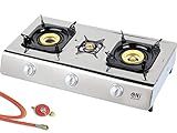NJ Edelstahl Gaskocher 3-flammig mit Zündsicherung, Piezo-Zündung,...