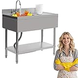 HuKaiL Freistehende Edelstahl Spültisch, Küchenspüle Spülenschrank mit...