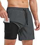 Danfiki Herren Sporthose Kurz Laufshorts Kurze 2 in 1 Running Shorts Mit...