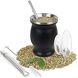 Yerba Mate Gourd Set mit zwei Bombillas 8oz Teetasse aus 18/8 Edelstahl...