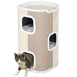 PawHut Kratztonne für Katzen Katzenkratzbaum 3 Ebenen Katzenbaum Kletterbaum...